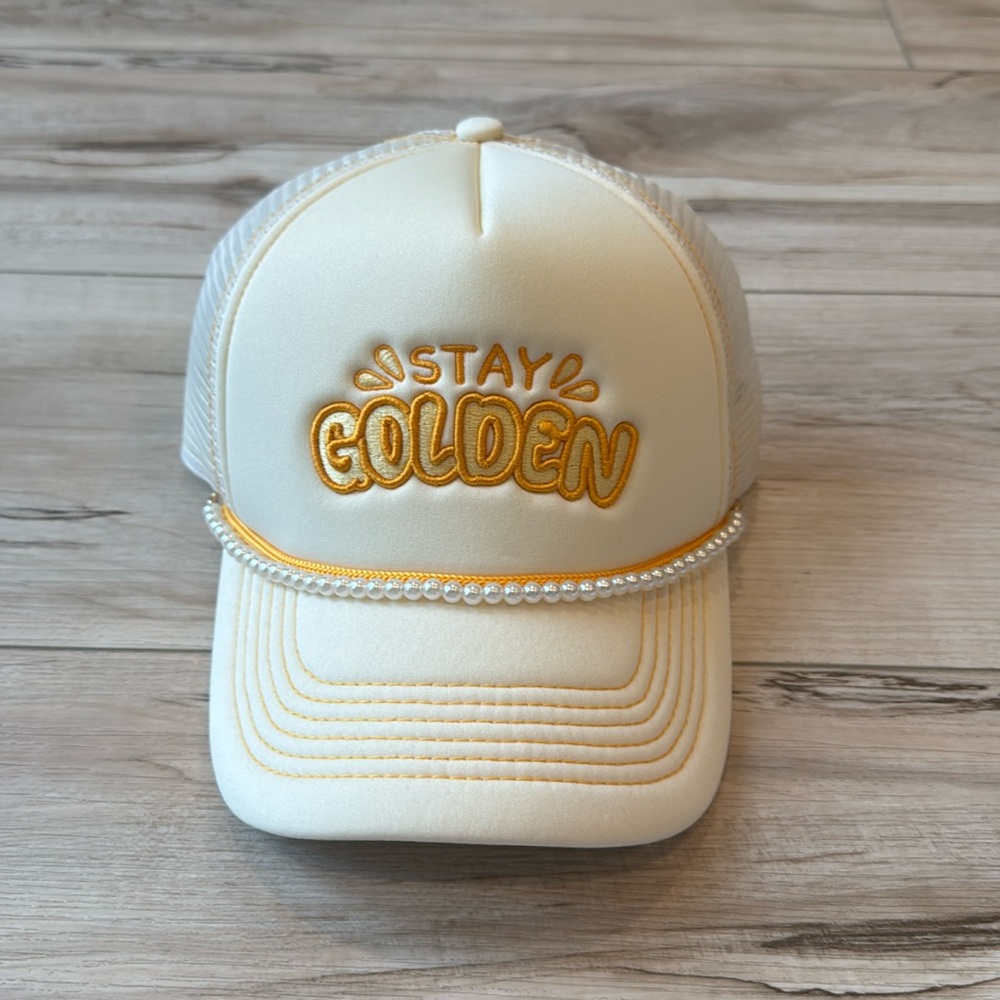 Stay Golden Trucker Hat with Removable Pearl Chain